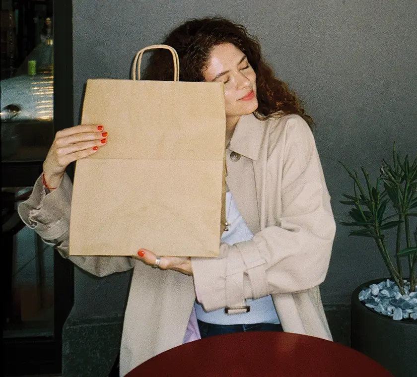 a woman with bag